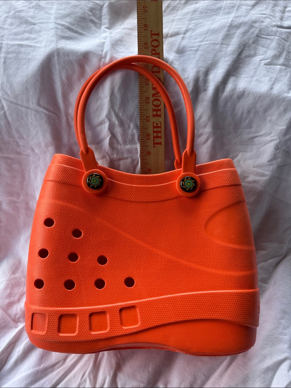 Women's Orange Casual Tote Bag with Button Accents